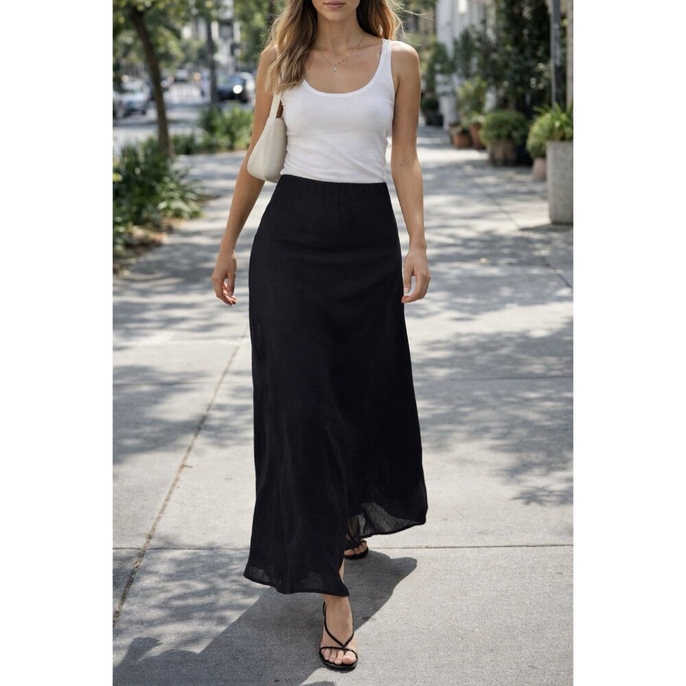 Petal & Pup Women’s Black Cotton Midi Skirt M Medium Flowy Classic NEW